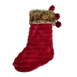 Merry Bright 21 inch Faux Fur Burgundy Christmas Stocking With Pom-Pom Accent